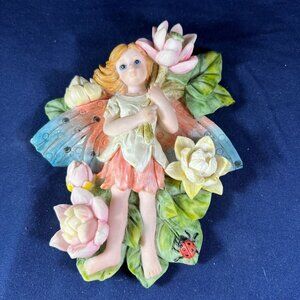 Vintage 1995 Sansco Fairy Wall Plaque With Flowers & Ladybug